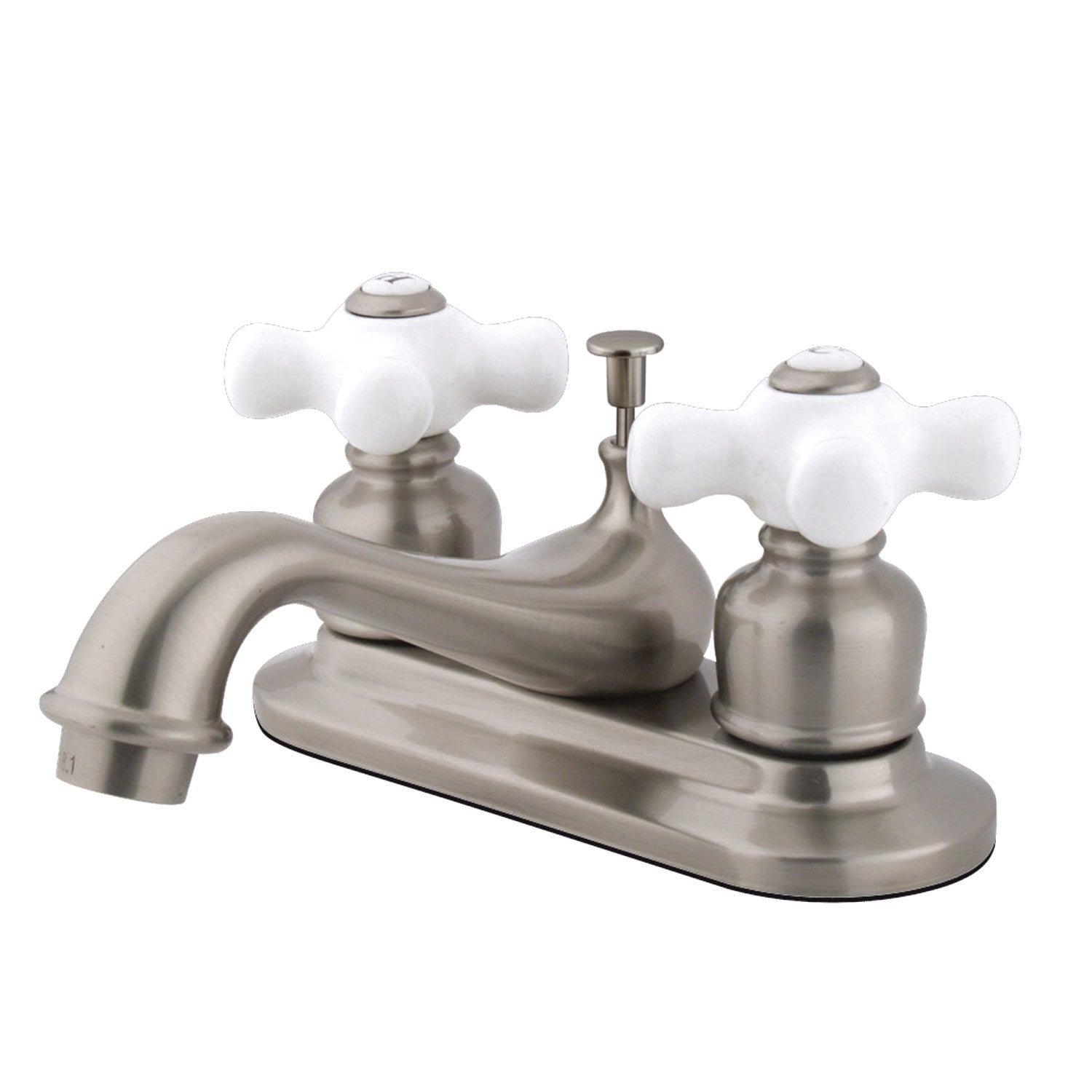 Kingston Heirloom GKB608PX - Restoration Double-Handle 3-Hole Deck Mount 4-Inch Centerset Bathroom Faucet with Pop-Up Drain, Brushed Nickel — image 1